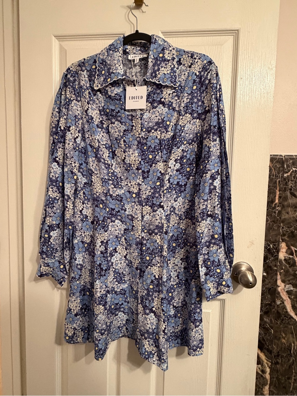 EDITED Blue Floral Long Sleeve Dress